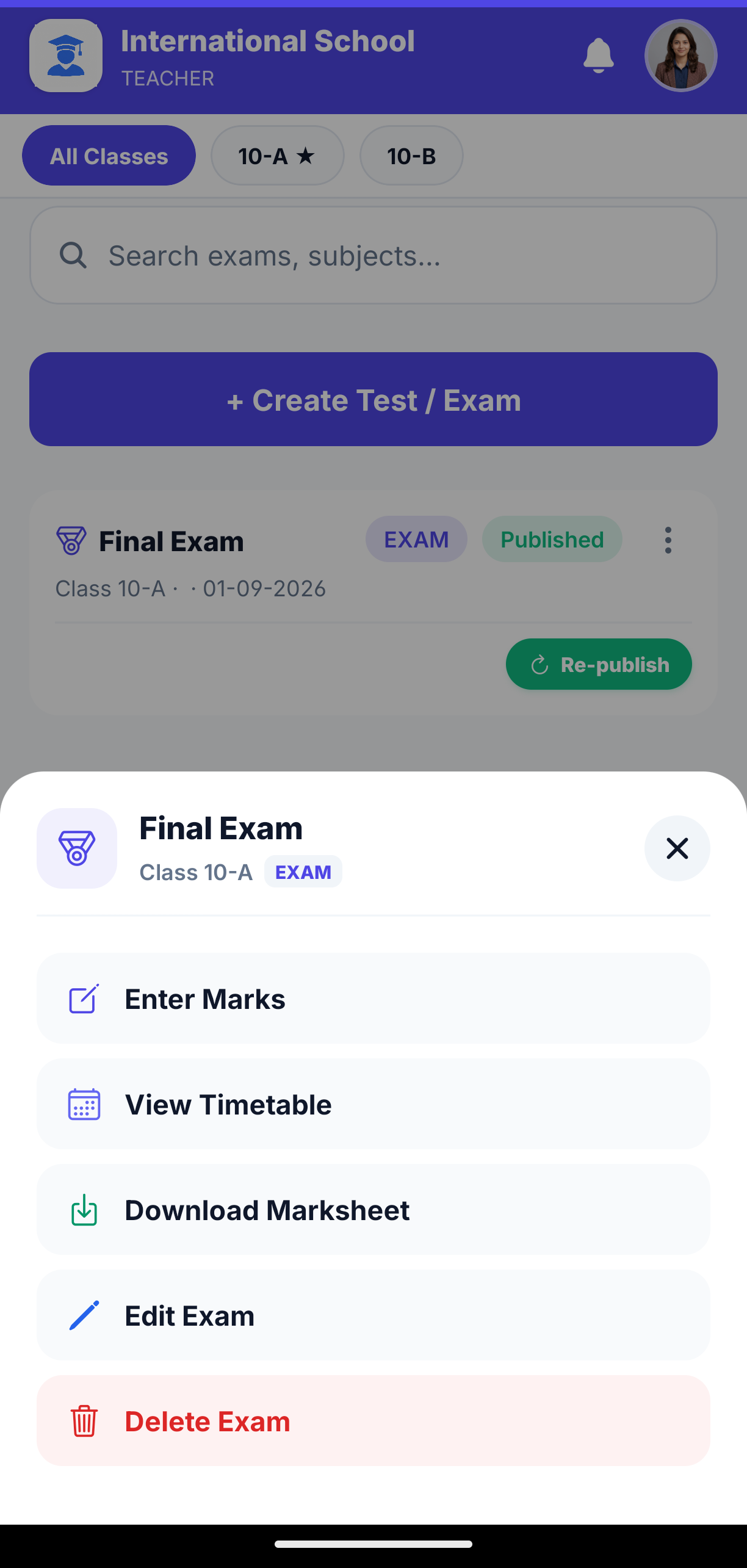 Exams, Grading & Progress Cards Mobile View